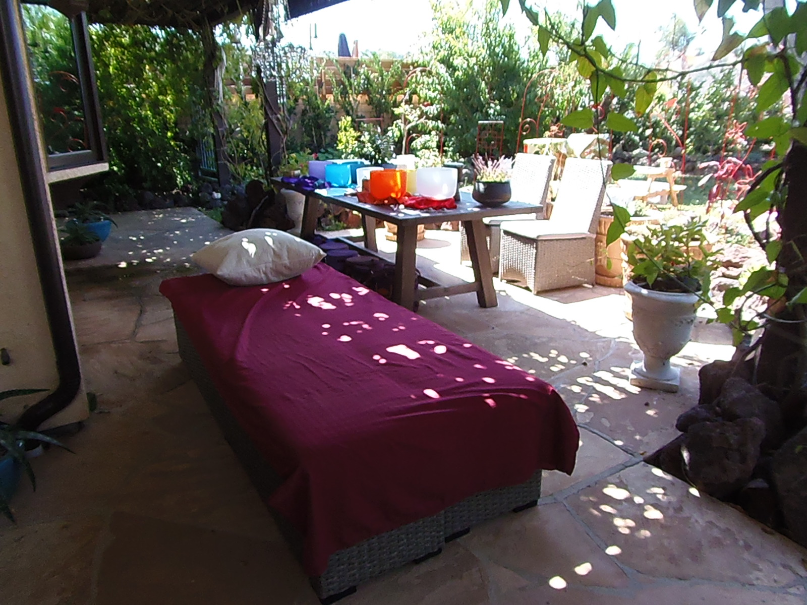 A personal sound bath setup in your space or garden.